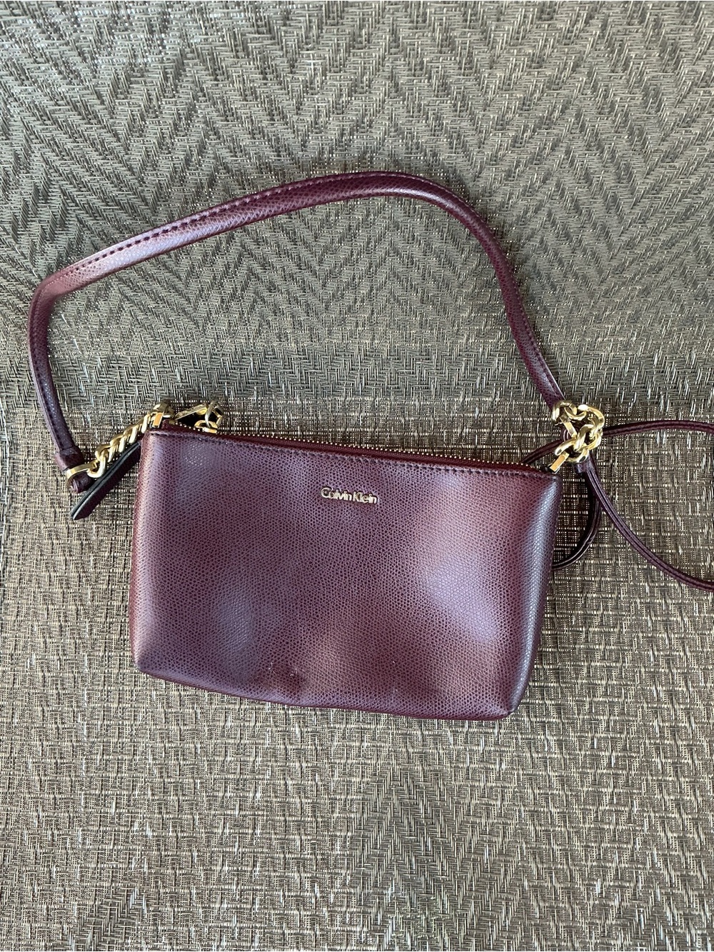 Calvin Klein Burgundy Vegan Leather Crossbody Bag